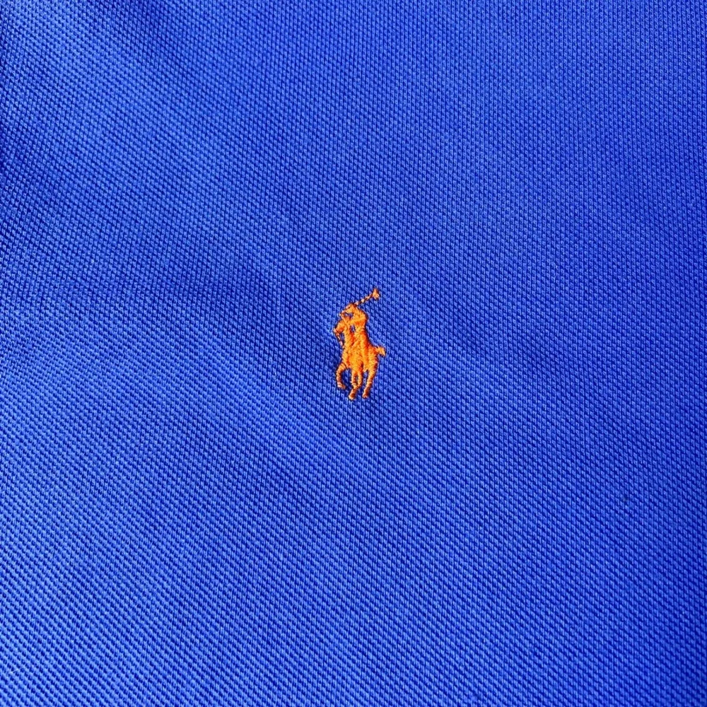 Polo Ralph Lauren Mens Blue Cotton Pique Short Sleeve Polo Shirt Orange Pony L
